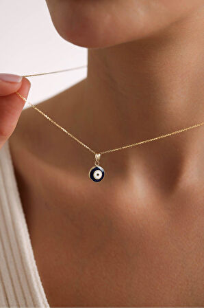 Lacivert &Mavi Mineli Çift Taraflı Nazar Boncuğu Kolye Ucu