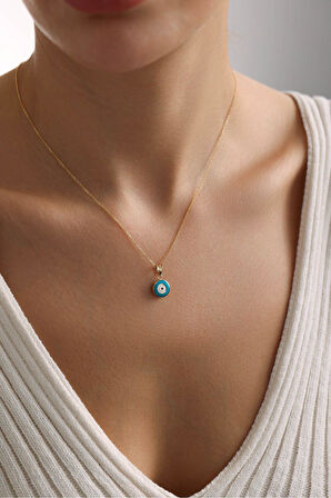 Lacivert &Mavi Mineli Çift Taraflı Nazar Boncuğu Kolye Ucu