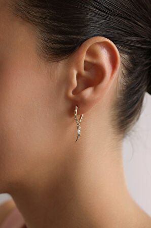 Beyaz Taşlı Sallantılı Ivory Rouss Küpe