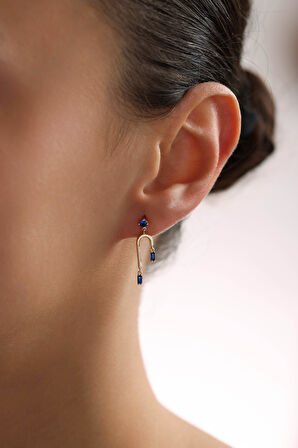 Lacivert Taşlı Sallantılı Frigg Küpe