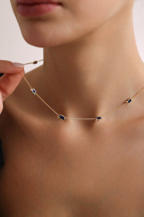 Lacivert Mineli 7 Fil Luck Kolye