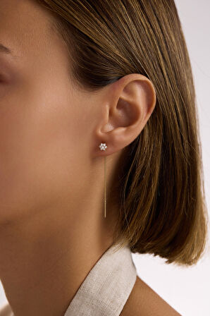 Taşlı Çiçek Sallantılı Küpe