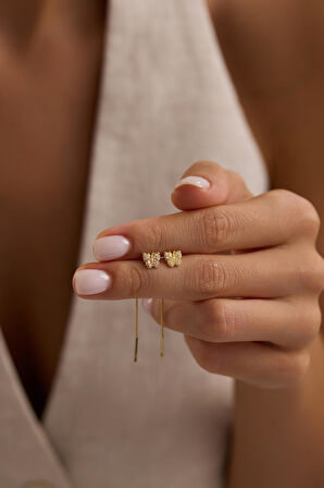 Taşlı Butterfly Sallantılı Küpe