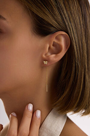 Taşlı Butterfly Sallantılı Küpe