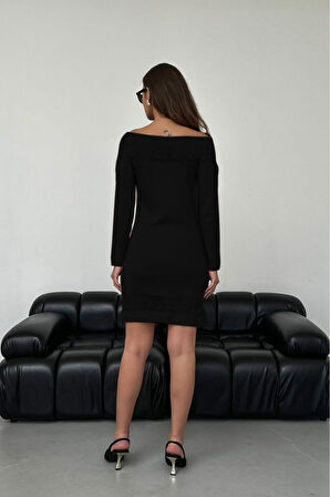 Kadın Kayık Yaka Yakası Dantel Detaylı Mint Triko Elbise