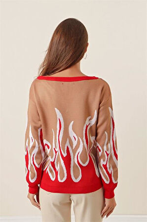 Alev Desenli V Yaka Camel Kazak