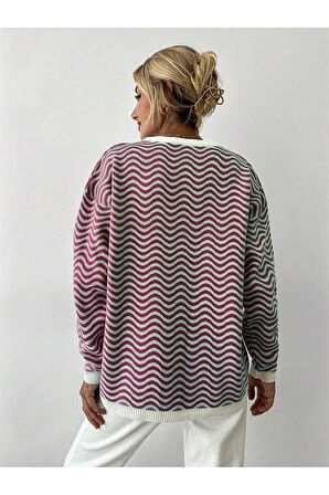 Bisiklet Yaka Dalga Desenli Triko Kazak Tarçın