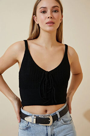 Kadın Siyah Önü Bağcıklı Bluz