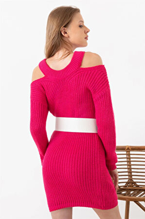 Kadın Fuşya Omuz Detaylı Elbise