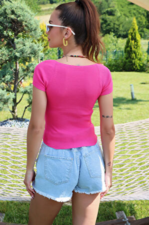 U YAKA KISA KOL FUŞYA