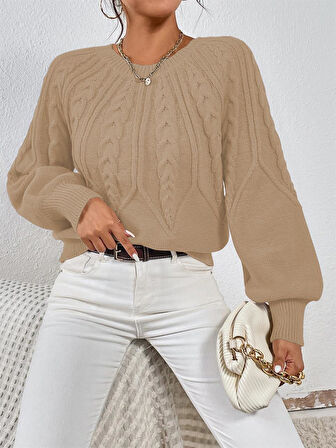 Saç Örgülü Bisiklet Yaka İtalyan Kol Triko Taş Kazak