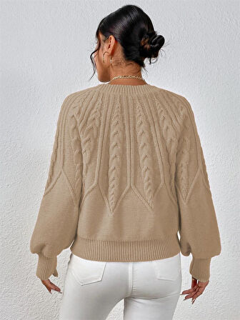 Saç Örgülü Bisiklet Yaka İtalyan Kol Triko Taş Kazak