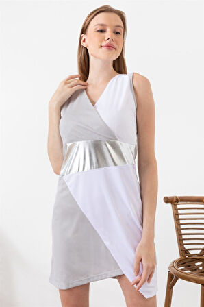 Kadın Gri Renk Bloklu Elbise