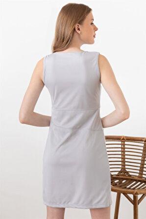 Kadın Gri Renk Bloklu Elbise