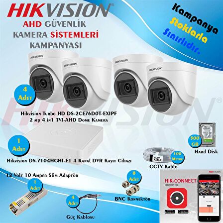 Hikvision 2 Megapiksel HD 1920x1080 Dome Güvenlik Kamerası Seti 4'lü