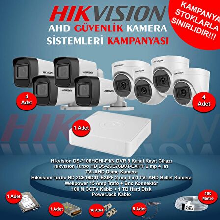 Hikvision 2 Megapiksel HD 1920x1080 Dome Güvenlik Kamerası Seti 4'lü