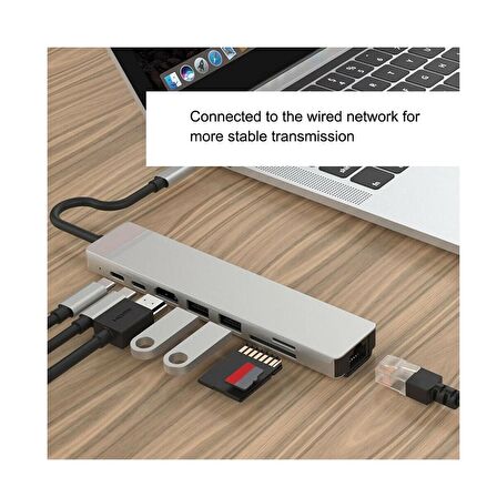8 in 1 Type-C USB 3.0 Hub HDMI Ethernet Mikro SDTF OTG Adaptörü