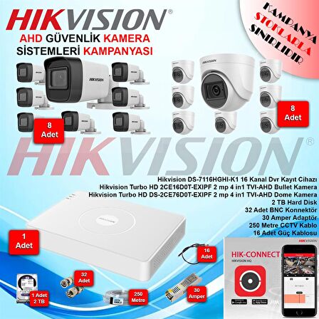 Hikvision 2 Megapiksel HD 1920x1080 IP Kamera Güvenlik Kamerası Seti 16'lı