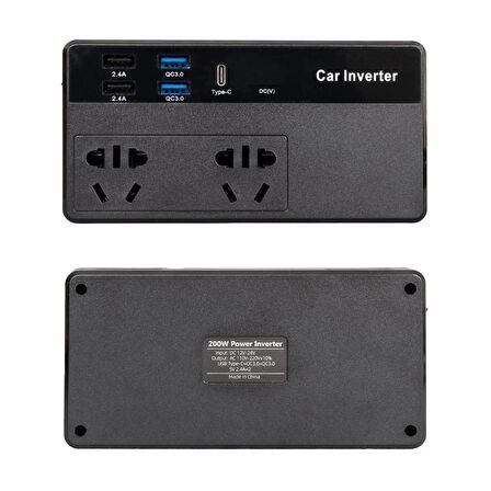 Powermaster CZ02/12V-24V 12-24 Volt 200 Watt 4 Usb + Type-C Girişli Araç Power İnverter