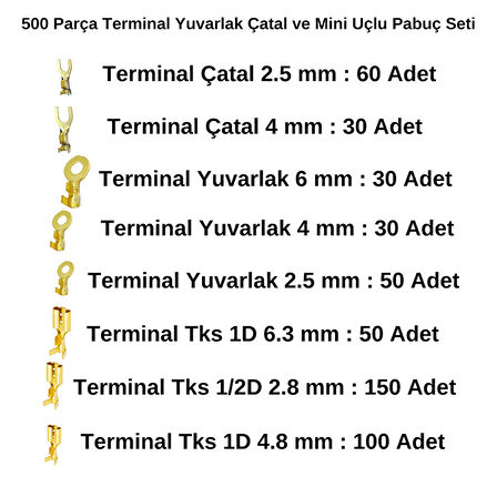 Stronger 500 Parça Terminal Yuvarlak Çatal ve Mini Uçlu Pabuç Seti