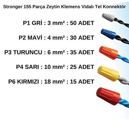 Stronger 155 Parça Zeytin Klemens Vidalı Tel Konnektör Seti