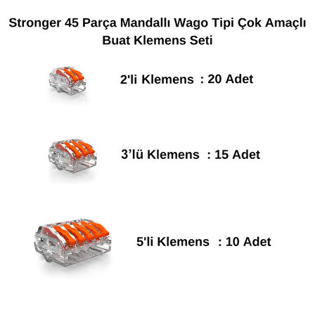 Stronger 45 Parça Mandallı Wago Tipi Çok Amaçlı Buat Klemens Seti