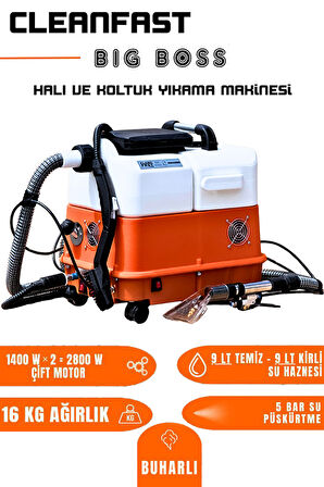 Cleanfast Big Boss Çift Motorlu Buharlı Koltuk Halı Yıkama Makinesi Profesyonel