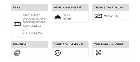 45kg Taşıma Kapasiteli 22''-49'' Arası Portatif Televizyon Ayak Stand  Tüm Tvlerle Uyumlu TV Ayağı