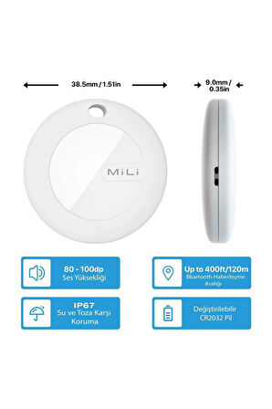 MiLi Mitag Airtag Apple Ile Uyumlu Apple Mfı Sertifikalı Akıllı Takip Cihazı Kılıfsız Beyaz