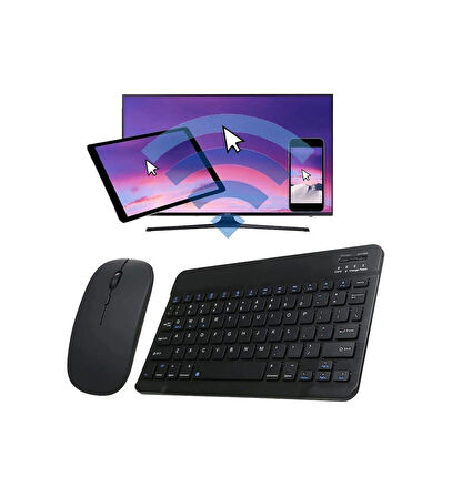 Tüm Cihazlara Uyumlu Akıllı Taşınabilir Şarj Edilebilir Kablosuz Bluetooth Klavye ve Mouse Seti