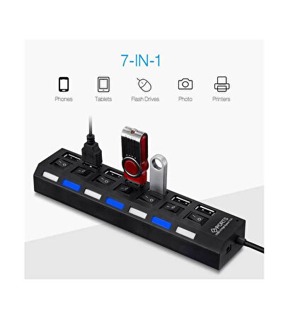 7 Port USB 3.0 Hub Çoklayıcı Çoğaltıcı On/off Anahtarlı