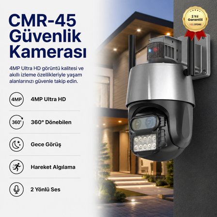 CMR 45 Çift Kameralı Alarmlı Su, Soğuk, Sıcak Dayanıklı Dış Mekan Uyumlu Güvenlik Kamerası
