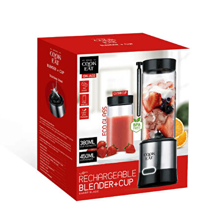 450 ml + 380 ml bardak ile beraber Taşınabilir Şarj Edilebilir Kişişel Blender Bıçaklı Buz Kırıcı