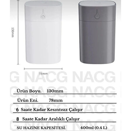 H2O Humidifier 400 Ml Taşınabilir Hava Nemlendirici Buhar Makinesi Ve Aroma Difüzörü 