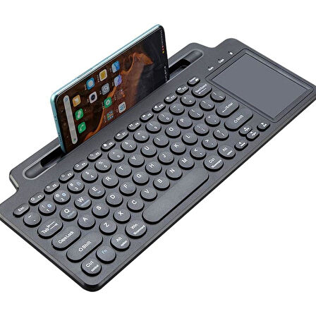 Standlı Bluetooth Klavye Kalemli, Tablet ve Telefon Uyumlu Kablosuz Touchpadli Klavye 