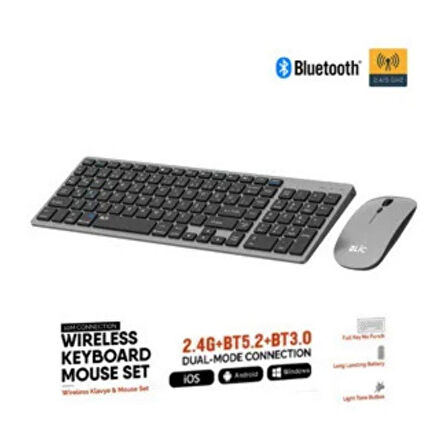 Kablosuz Bluetooth Klavye ve Mouse Seti - Sessiz, Ergonomik, Taşınabilir, Uzun Pil Ömrü
