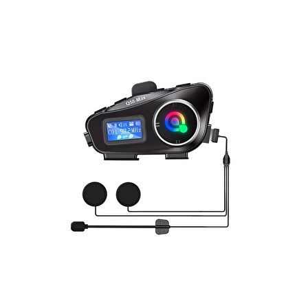 Q58-MAX Radyolu 2 Kişi Bağlantılı Bluetooth Kask Kulaklık Ekranlı Fenerli Müzik ve Telsiz Intercom