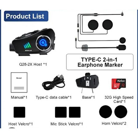 Q28-2X motosiklet kask Bluetooth interkom su geçirmez 1080P Hd sürüş kaydedici kablosuz kamera