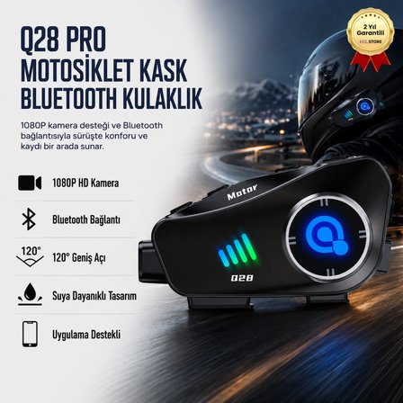 Q28-2X motosiklet kask Bluetooth interkom su geçirmez 1080P Hd sürüş kaydedici kablosuz kamera