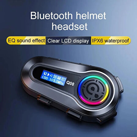 Q08 5.3 Uyumlu Motosiklet Kask Kulaklık Intercom Işıklı Motorsiklet Interkom