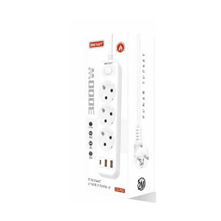 3'lü Akım Korumalı Priz | USB + Type-C Çıkışlı Çoklu Şarj Ünitesi