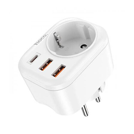 1 Priz 2 USB Çıkışlı Akıllı Priz - Şarj ve Elektrik Girişi Bir Arada, Kompakt Tasarım