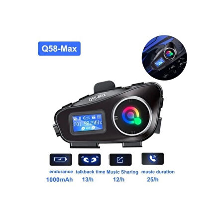 Q58-MAX Intercom Sistem 2-Way İletişim, Motosiklet Bluetooth Kulaklık Uzun Menzil