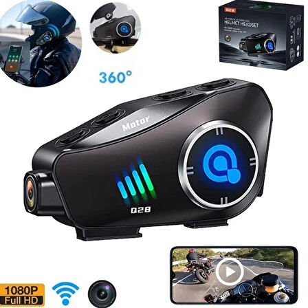 Q28-2X Motosiklet Kask Bluetooth İntercom Yeni Nesil 1080P Hd Sürüş Kaydedici Kablosuz Kamera