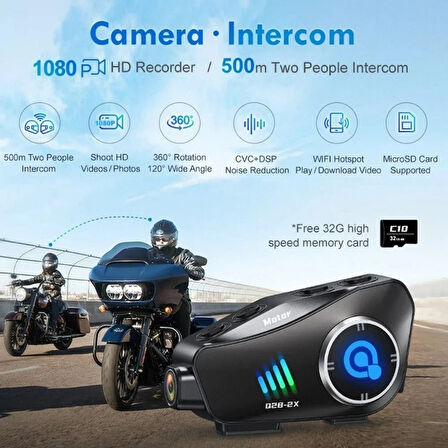 Q28-2X Motosiklet Kask Bluetooth İntercom Yeni Nesil 1080P Hd Sürüş Kaydedici Kablosuz Kamera
