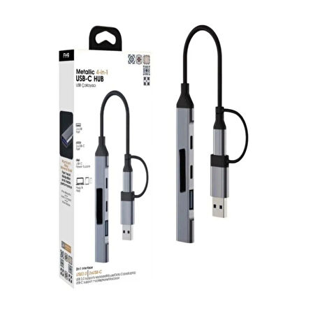 ACL 4 in 1 USB-C Hub 2 USB-A 2 USB-C Çıkışlı USB-A+C Girişli Metal Çoklayıcı Dönüştürücü Adaptör