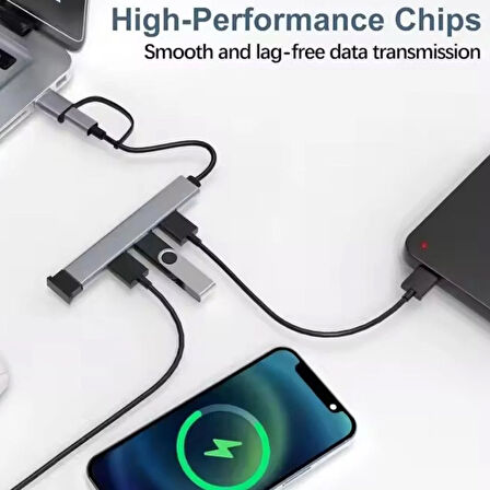 ACL 4 in 1 USB-C Hub 2 USB-A 2 USB-C Çıkışlı USB-A+C Girişli Metal Çoklayıcı Dönüştürücü Adaptör