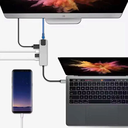 USB-C 4 in 1 Hub 2xUSB-A 2xUSB-C Çıkışlı USB-A+C Girişli Metal Gövdeli Dönüştürücü