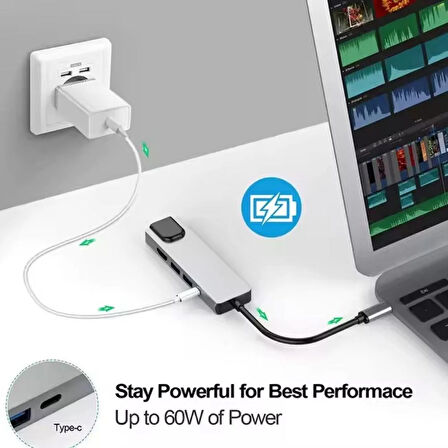 USB-C 4 in 1 Hub 2xUSB-A 2xUSB-C Çıkışlı USB-A+C Girişli Metal Gövdeli Dönüştürücü