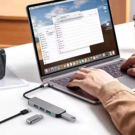 USB-C Çoklayıcı 4xUSB-A 3.0 Portlu Yüksek Hızlı Veri Aktarımlı Metal Gövdeli Adaptör